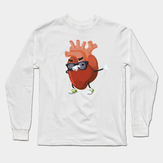 Dabbing cartoon anatomical human heart organ Long Sleeve T-Shirt by VizRad